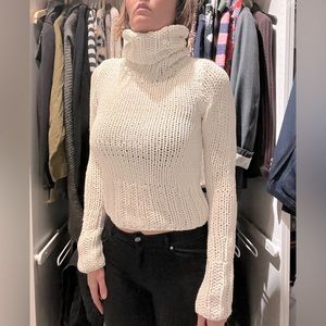 Chunky cream knit long turtleneck sweater